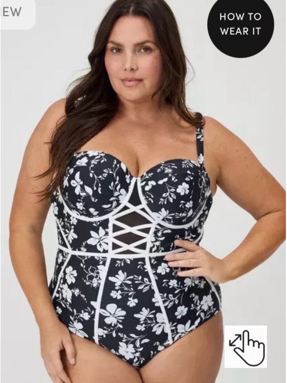 NWT Torrid Wired Black and White Floral Lace-Up One-Piece Swimsuit